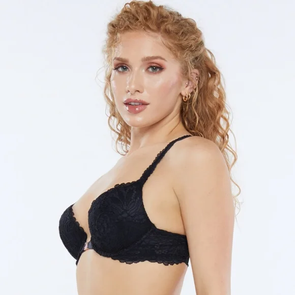 Savage X Fenty Romantic Corded Lace Front-Closure Push-Up Bra Black - Picture 6 of 17